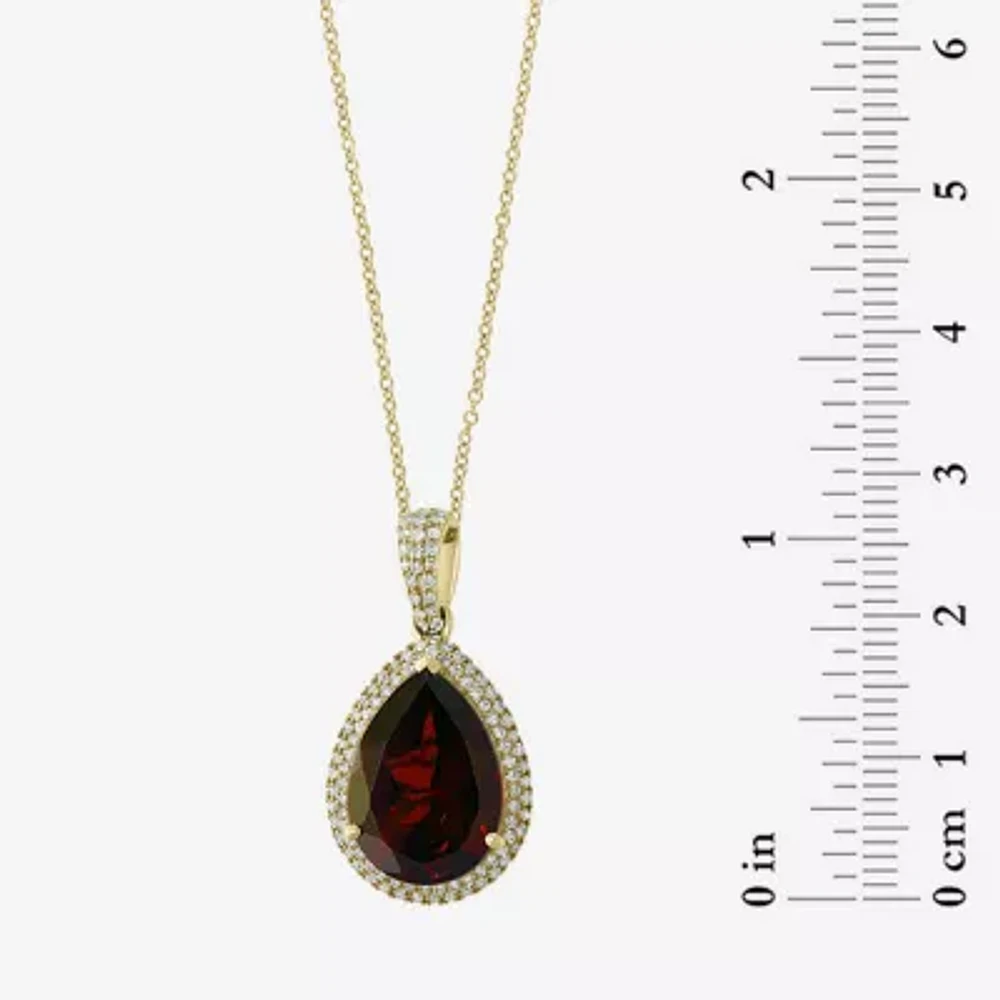Effy Final Call Womens 1/3 CT. T.W. Genuine Red Garnet 14K Gold Pear 16 Inch Pendant Necklace
