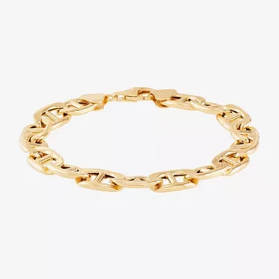 Mens 18K Gold Over Silver 9 Inch Semisolid Mariner Chain Bracelet