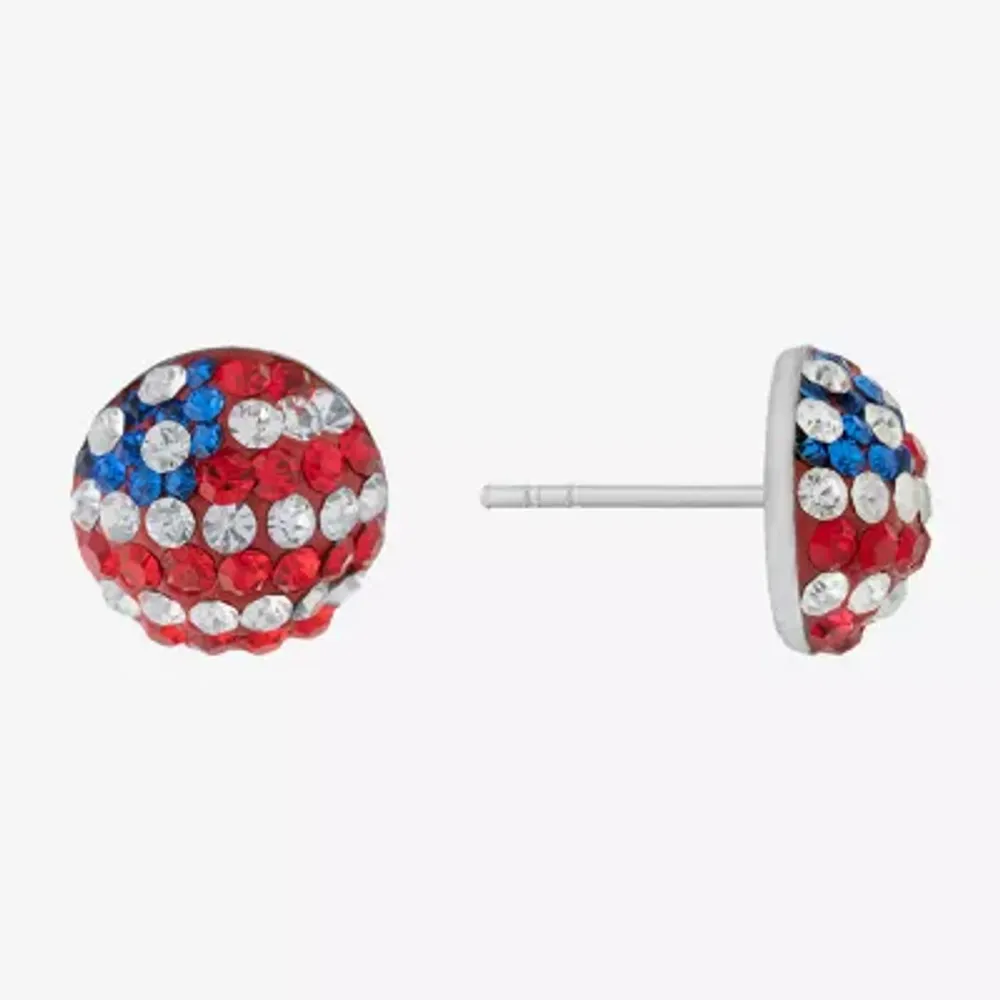 Silver Treasures Flag Multi Color Crystal Sterling Silver 9.1mm Stud Earrings