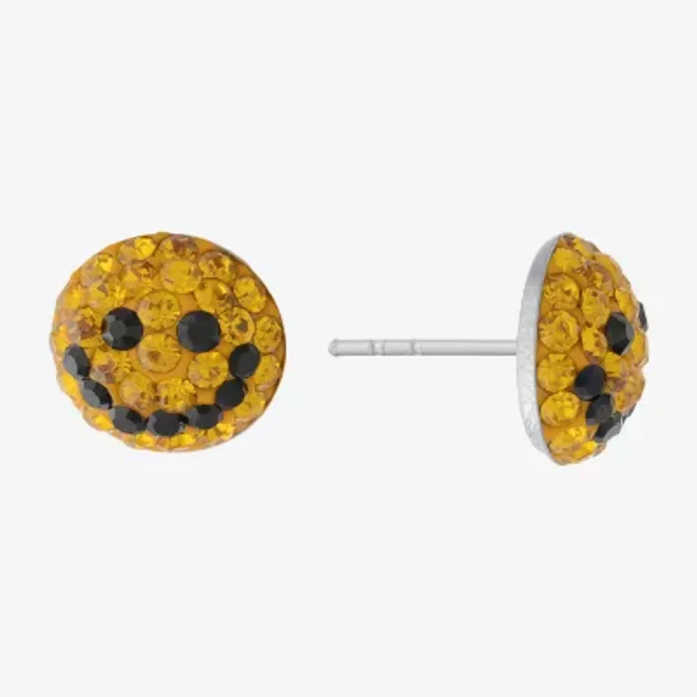 Silver Treasures Smiley Face Yellow Crystal Sterling Silver 8.8mm Stud Earrings