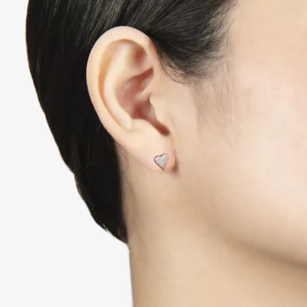 Silver Treasures Cubic Zirconia Sterling Silver 7.3mm Heart Stud Earrings