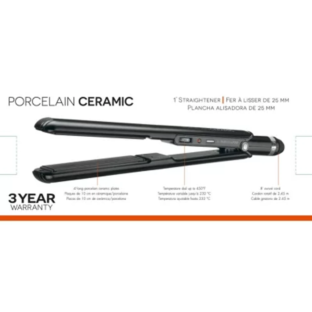 BaBylissPRO® Porcelain Ceramic 1" Straightening Iron