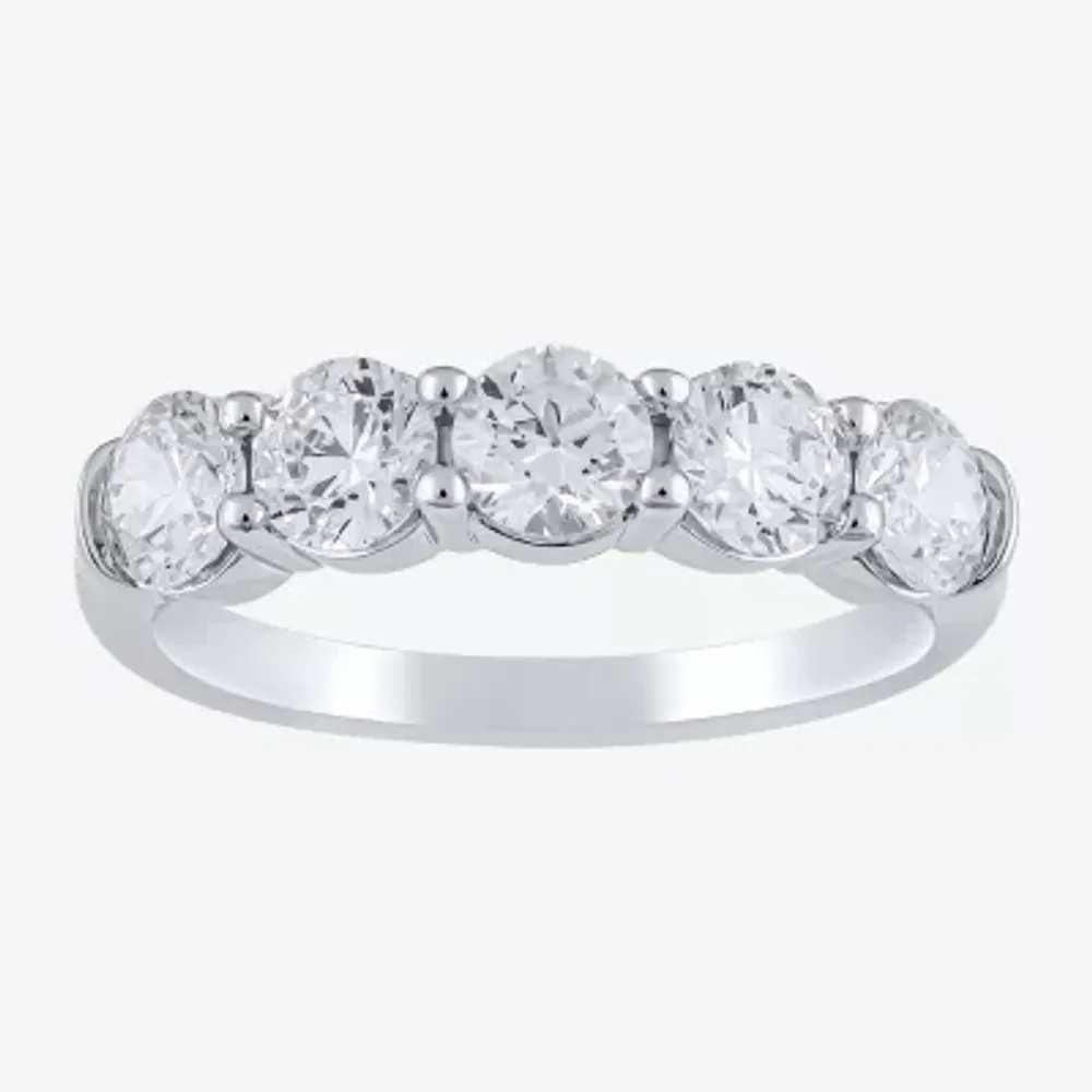 (H-I / I1) Womens 2 CT. T.W. Lab Grown White Diamond 10K Gold 5-Stone Anniversary Band
