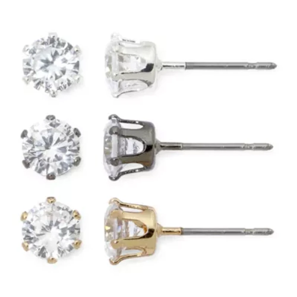Mixit Womens Cubic Zirconia Hypoallergenic 3 Pair Earring Set