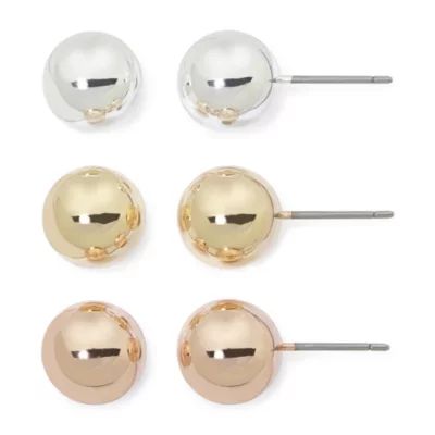 Mixit Womens Ball Hypoallergenic 3 Pair Earring Set