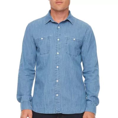 mutual weave Mens Long Sleeve Cuffed Sleeve Regular Fit Button-Down Shirt