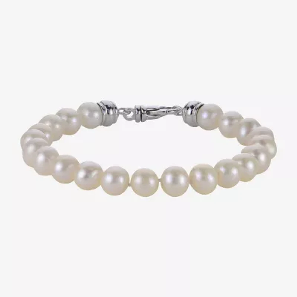 Womens White Cultured Freshwater Pearl Sterling Silver Strand Bracelet