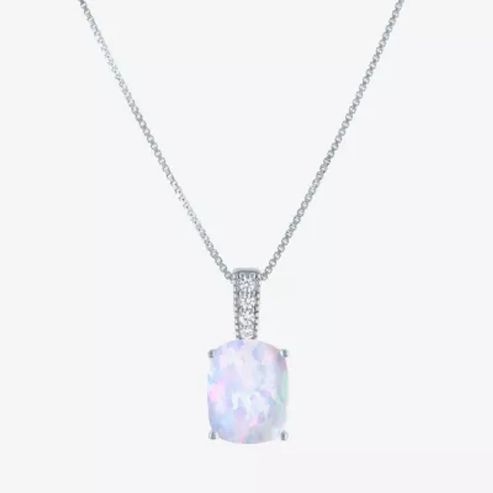 Womens Lab Created White Opal Sterling Silver 18 Inch Pendant Necklace