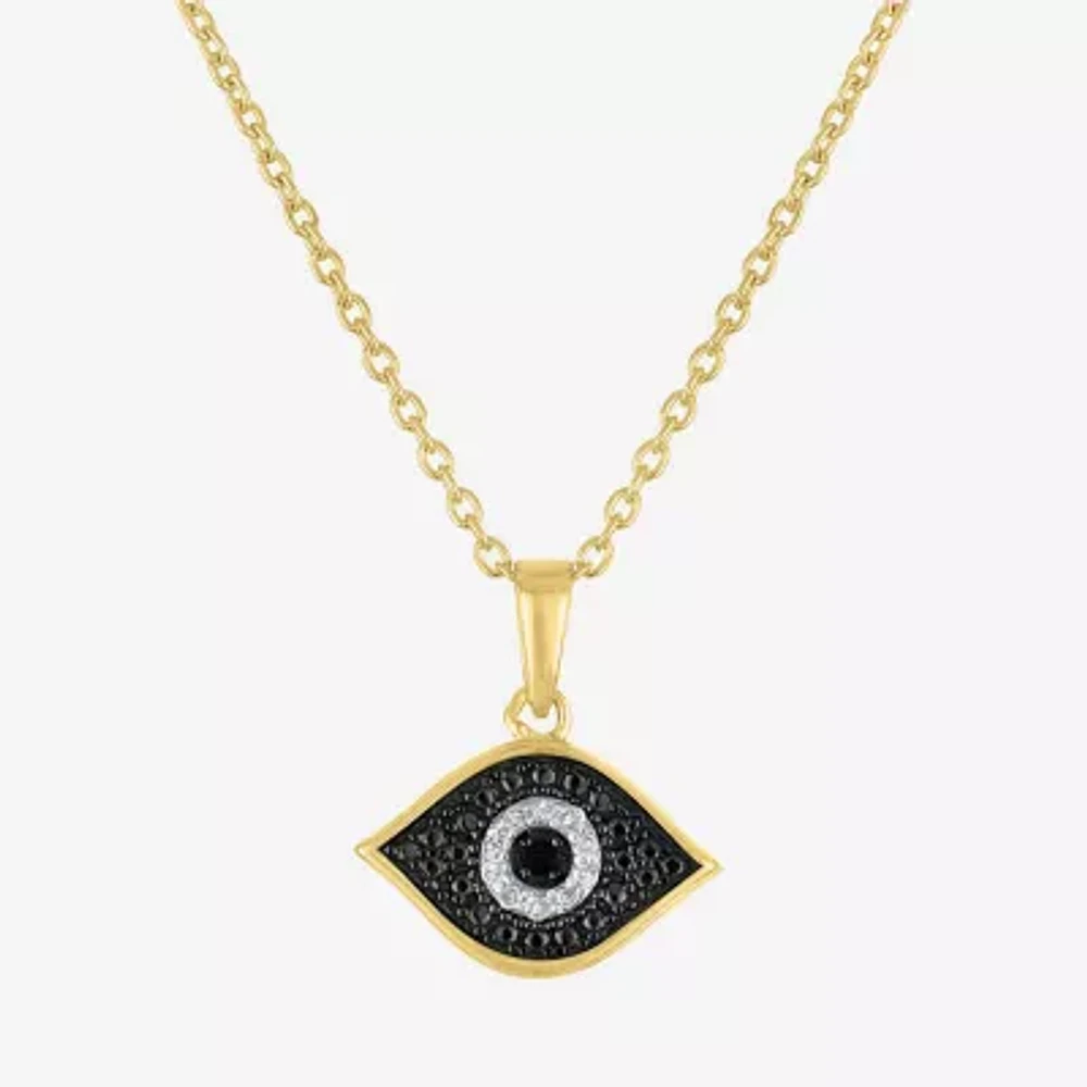 Diamond Accent Womens Diamond Accent Natural Black Diamond 14K Gold Over Silver Evil Eye 18 Inch Pendant Necklace