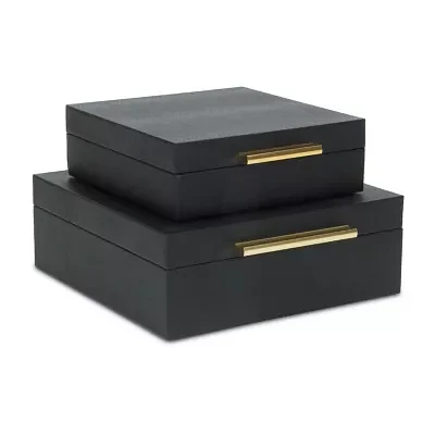 Cheungs Black Faux Snakeskin Square 2-pc. Decorative Box