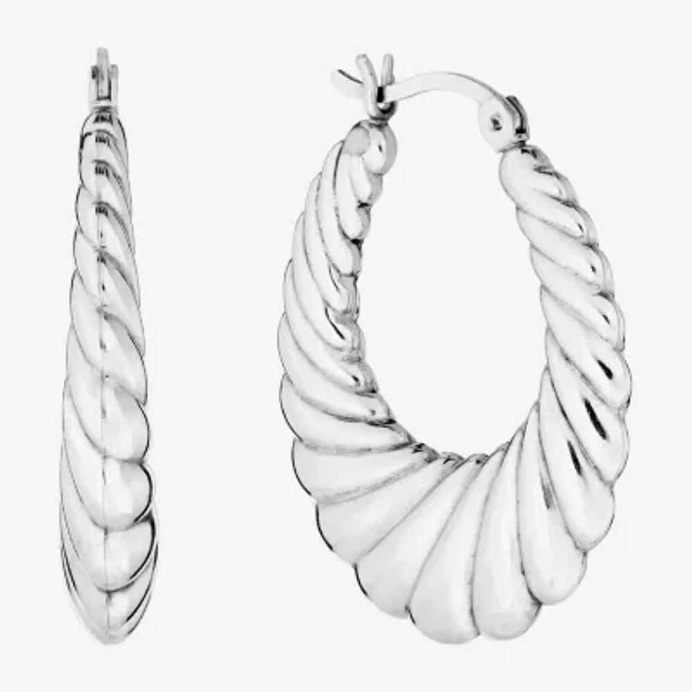 Womens Sterling Silver 30.2mm Hoop Earrings