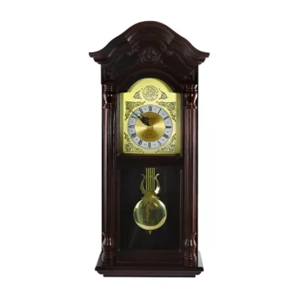 Bedford Clock Collection 25.25" Antique Mahogany Cherry Oak Chiming Wall Clock