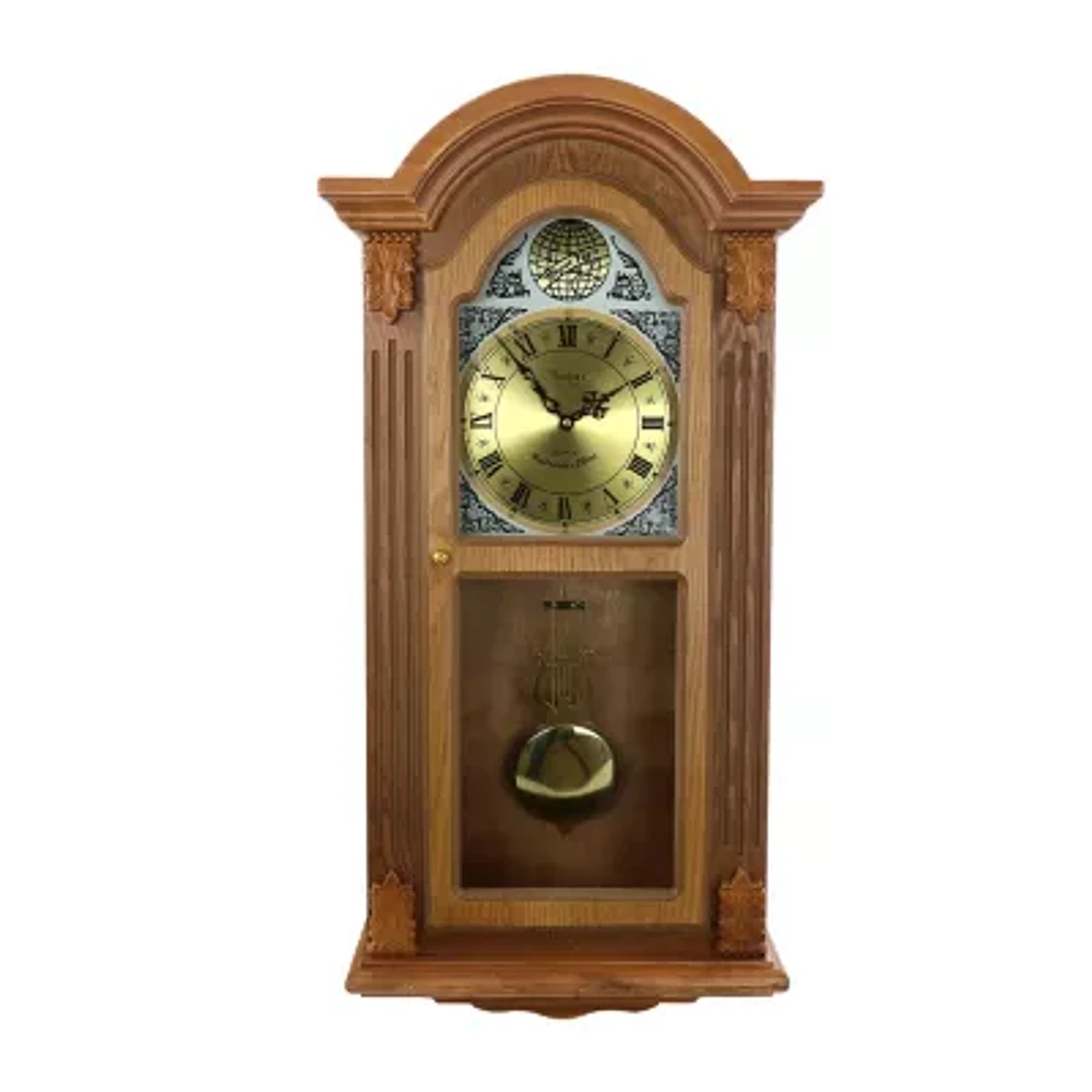 Bedford Clock Collection Honey Oak Chiming Pendulum Wall Clock