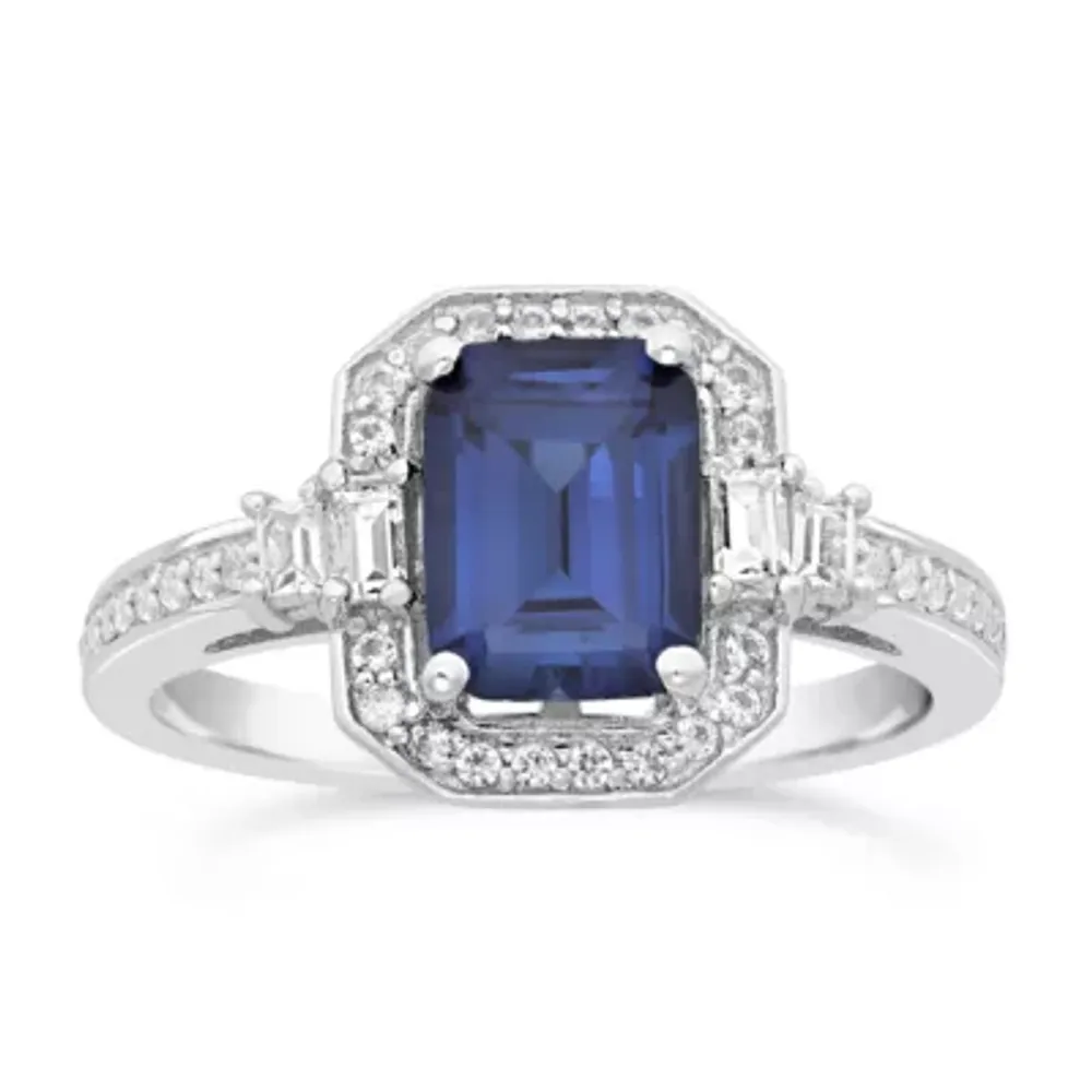 Womens Lab Created Blue Sapphire Sterling Silver Cocktail Ring