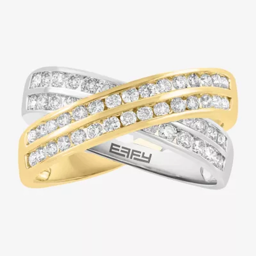 Effy Final Call Womens 2.5MM 1 CT. T.W. Natural White Diamond 14K Two Tone Gold Crossover Band
