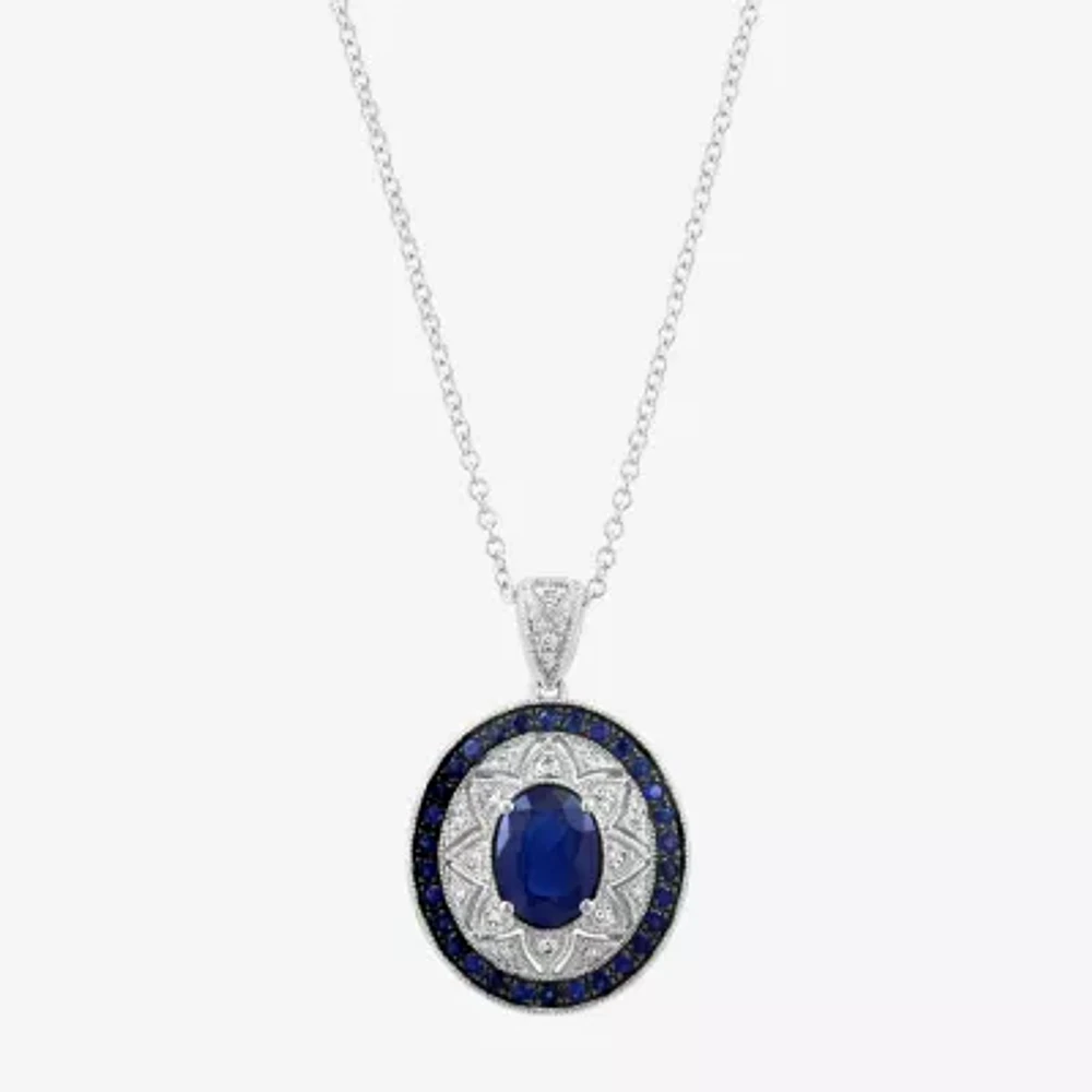 Effy Final Call Womens 1/10 CT. T.W. Genuine Blue Sapphire Sterling Silver Oval 16 Inch Pendant Necklace