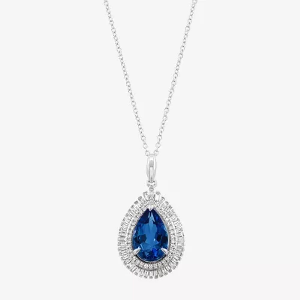 Effy Final Call Womens 3/8 CT. T.W. Genuine Blue Topaz 14K White Gold Pear 16 Inch Pendant Necklace