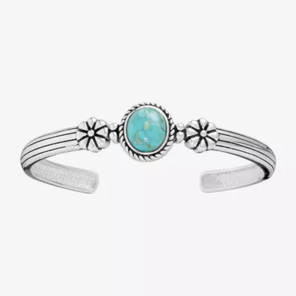 Womens Blue Turquoise Sterling Silver Cuff Bracelet