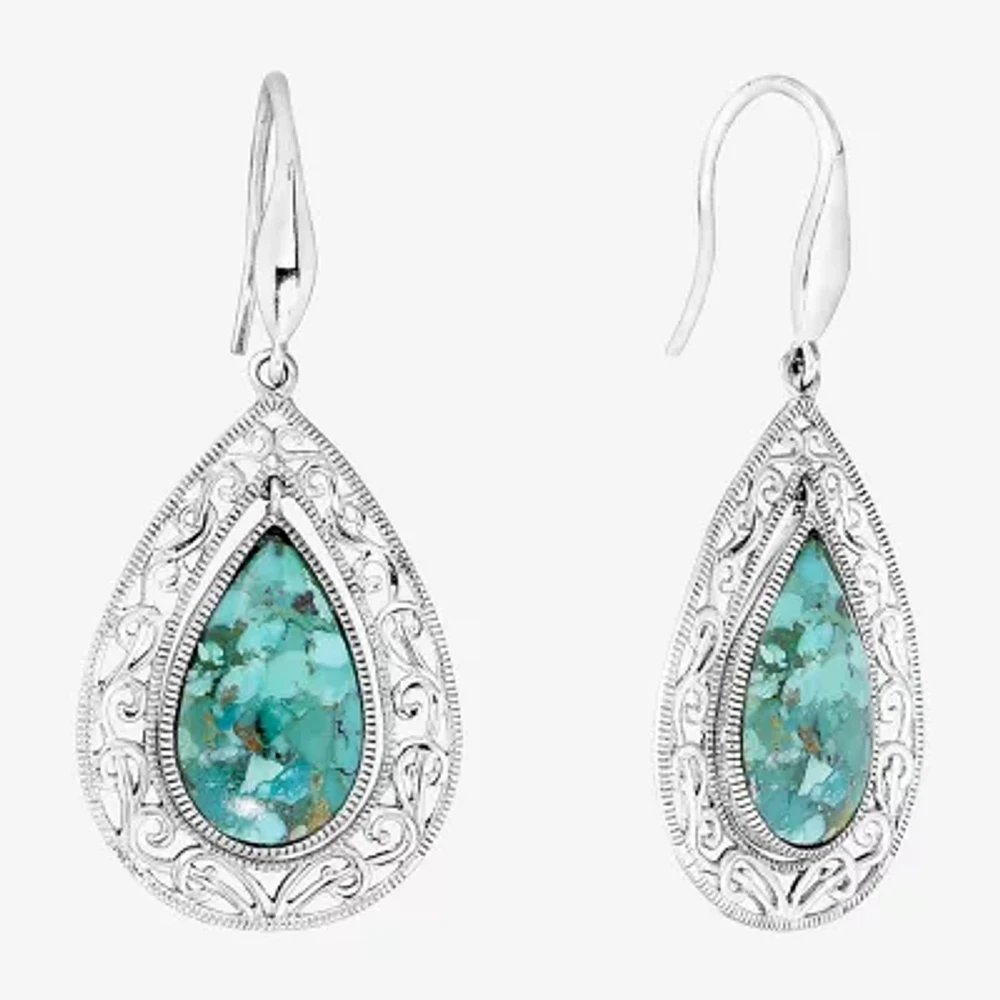Womens Blue Turquoise Sterling Silver Drop Earrings