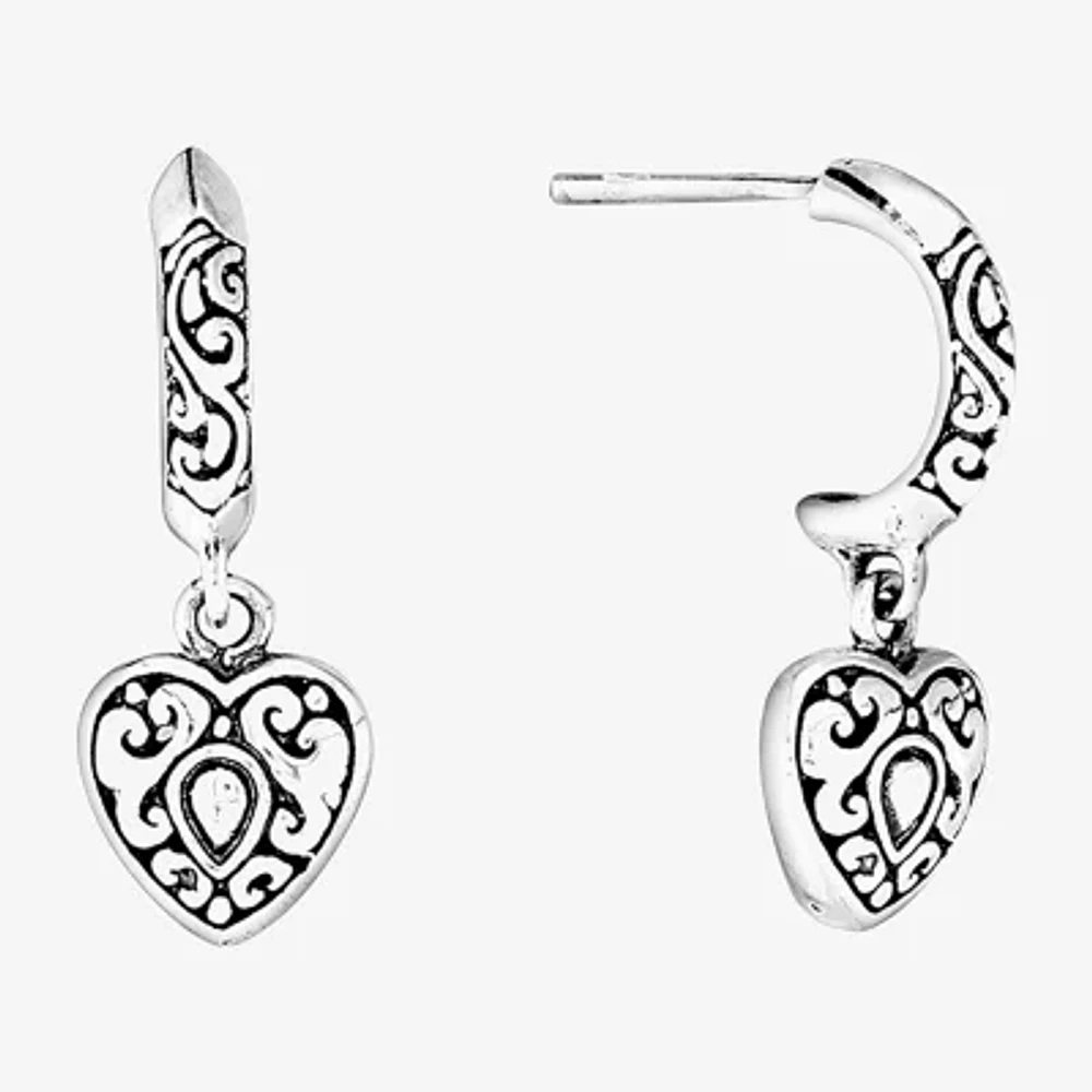Bali Inspired Womens Sterling Silver Heart Drop Earrings