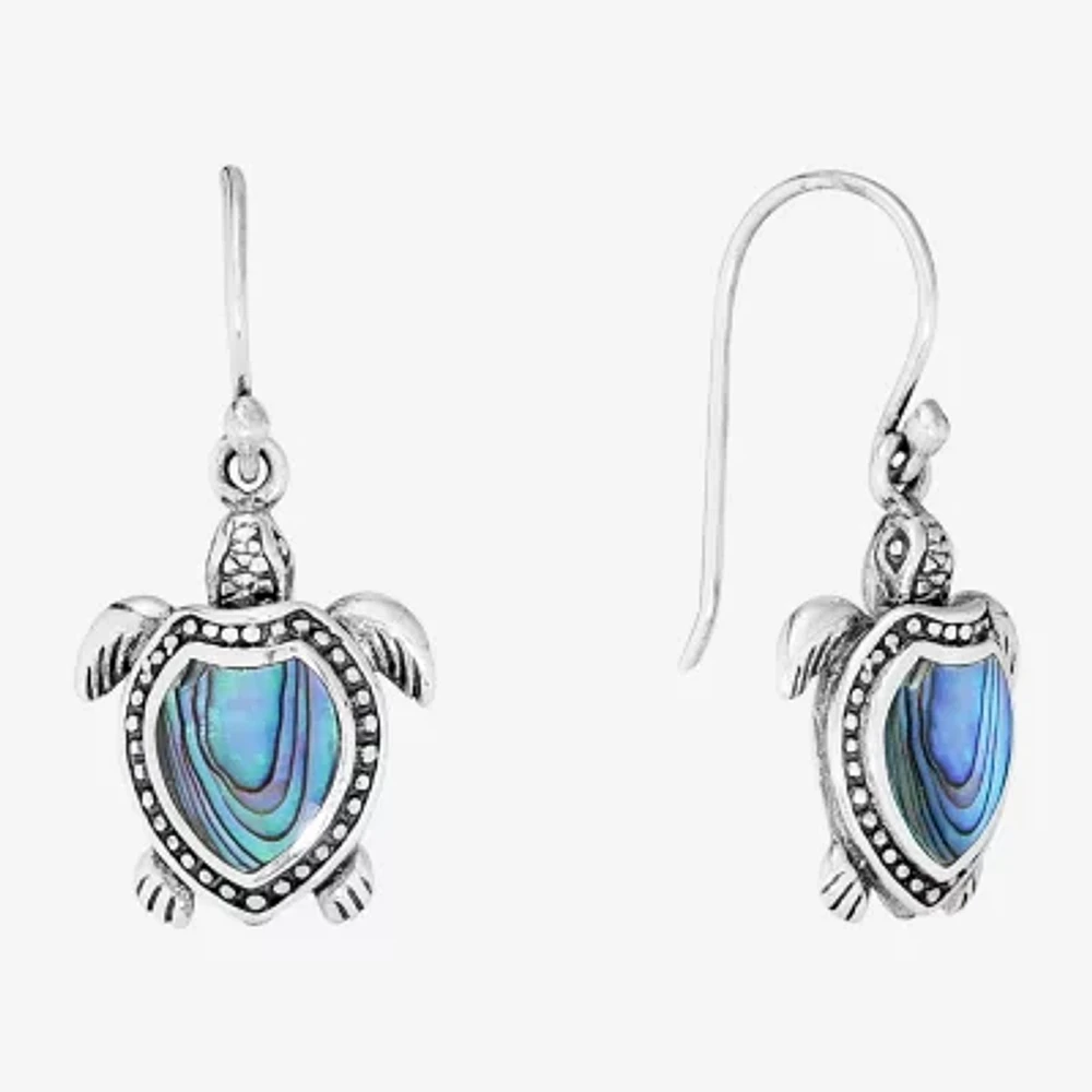 Bali Inspired Turtle Womens Blue Abalone Sterling Silver Drop Earrings
