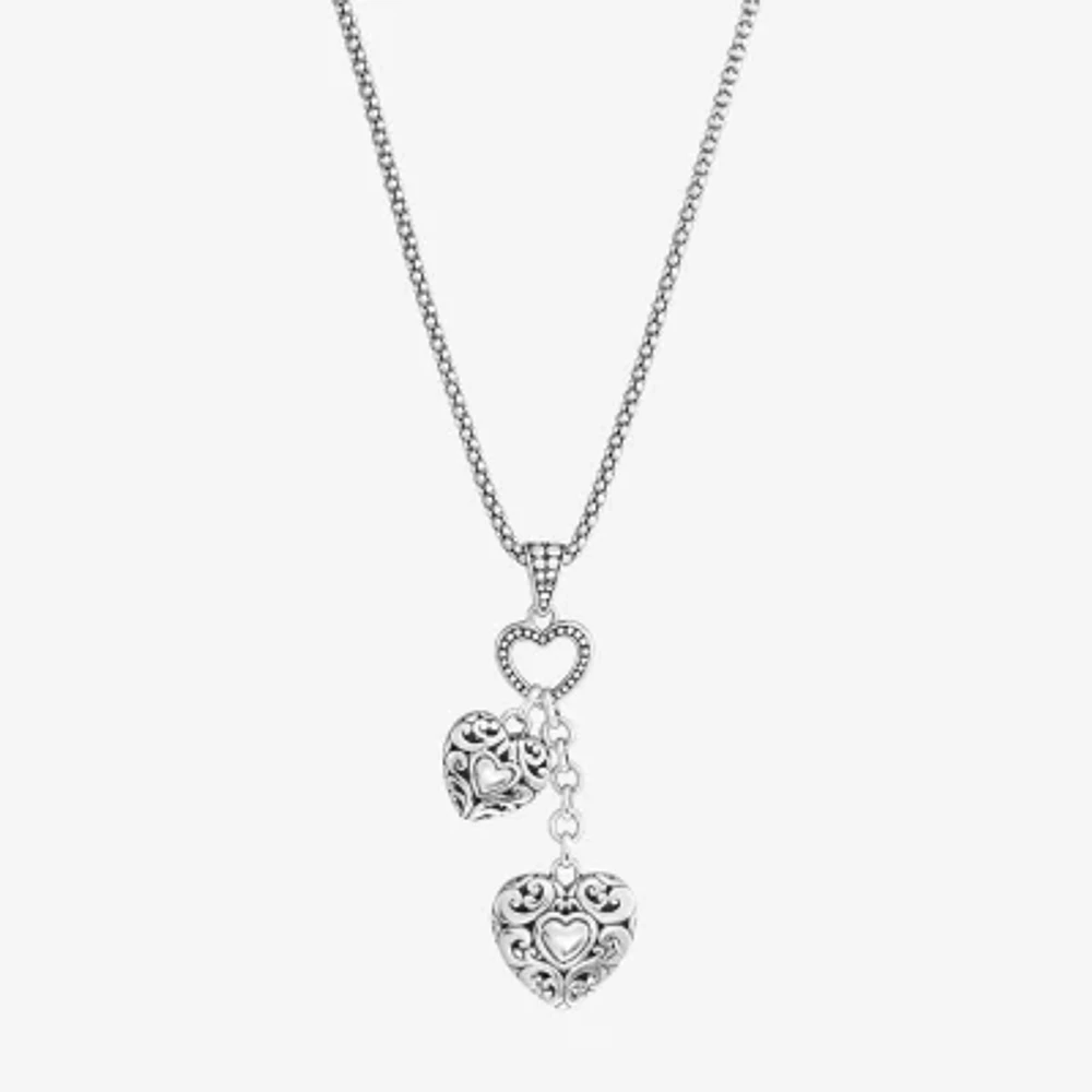 Bali Inspired Womens Sterling Silver Heart 18 Inch Pendant Necklace