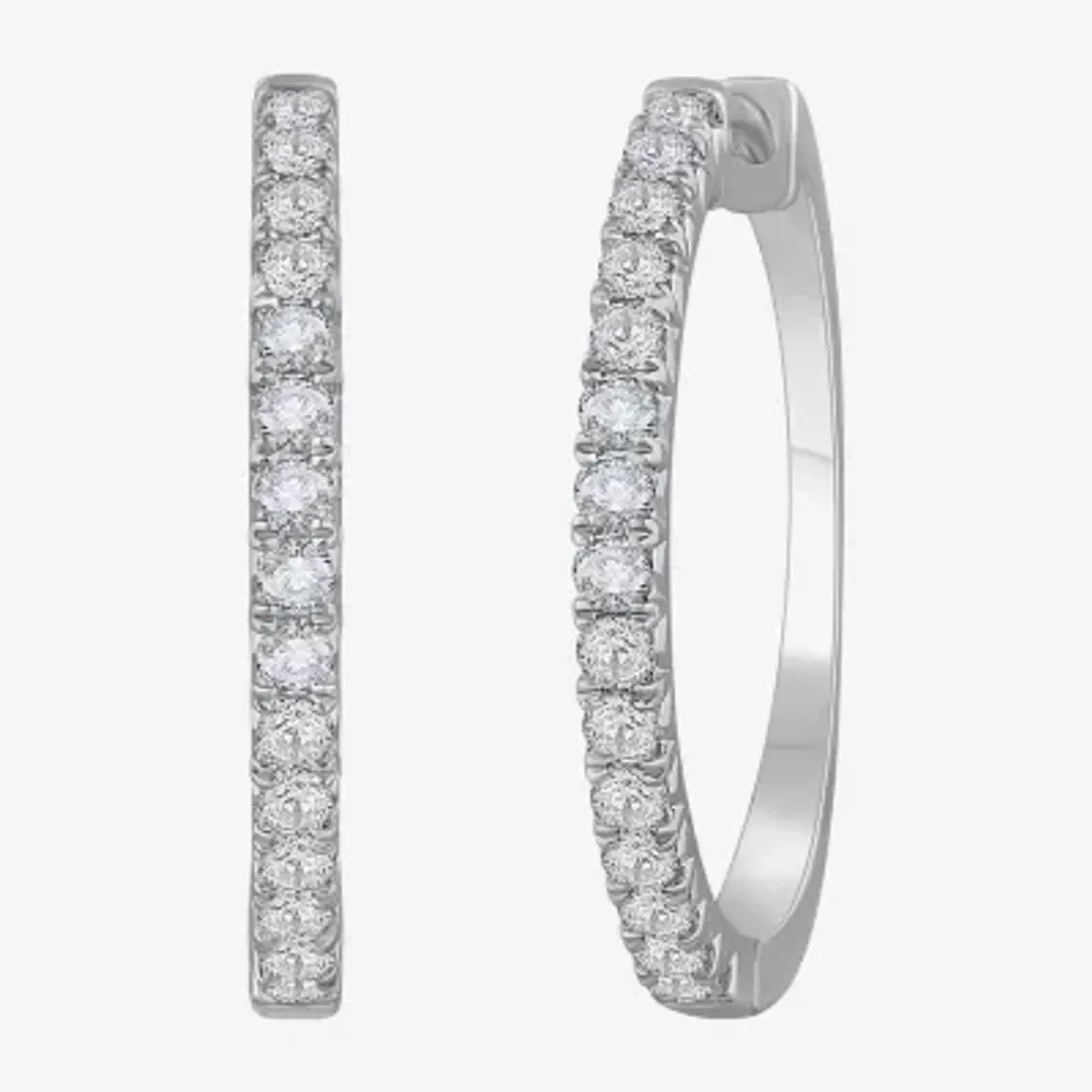 (H-I / Si1) Womens 2 CT. T.W. Lab Grown White Diamond 14K White Gold 29.8mm Hoop Earrings