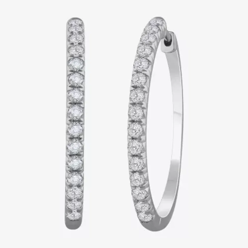 (H-I / Si1) Womens 2 CT. T.W. Lab Grown White Diamond 14K White Gold 35mm Hoop Earrings