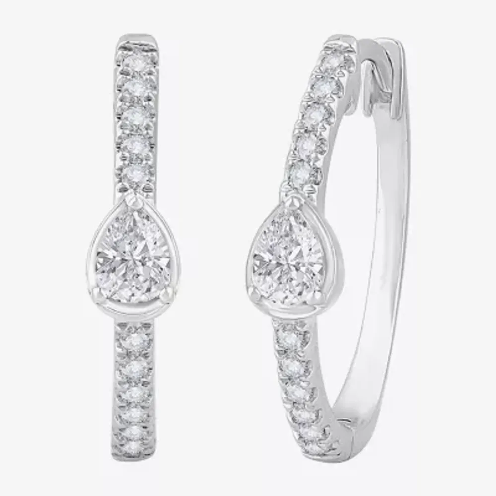 (H-I / Si1) Womens 1/2 CT. T.W. Lab Grown White Diamond 14K White Gold 18.5mm Hoop Earrings