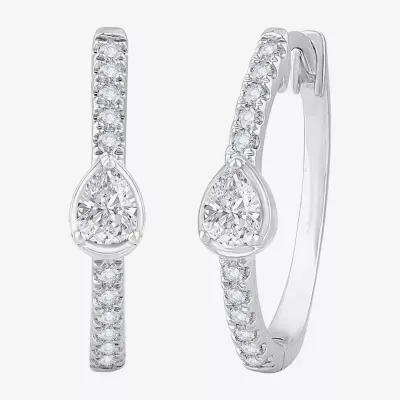 (H-I / Si1) Womens 1/2 CT. T.W. Lab Grown White Diamond 14K White Gold 18.5mm Hoop Earrings