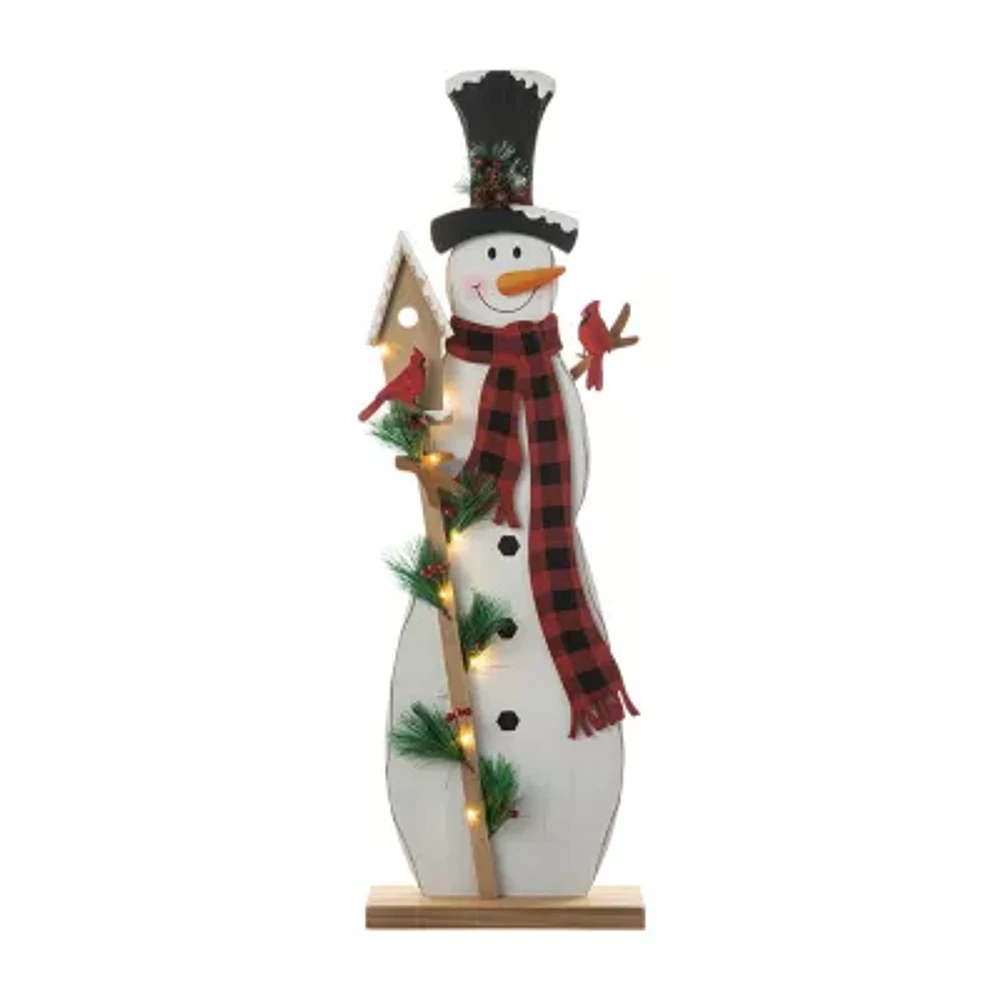 Glitzhome Lighted Wooden Snowman Decor Christmas Porch Sign