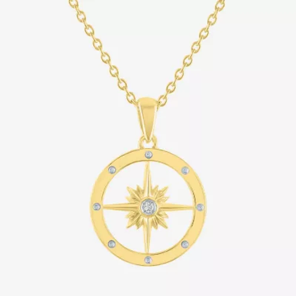 Diamond Accent (G-H / I1-I2) Womens Diamond Accent Lab Grown White Diamond 14K Gold Over Silver Circle 16 Inch Pendant Necklace