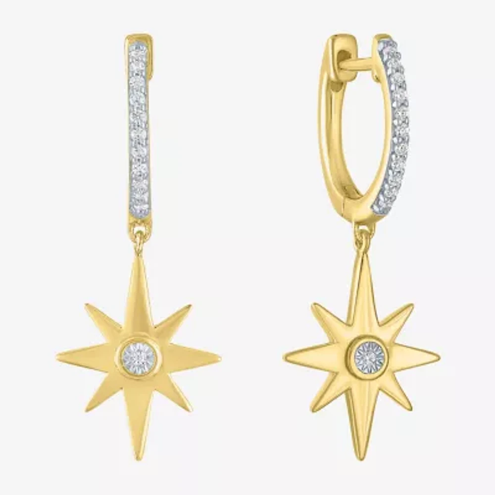 Diamond Addiction North Star (G-H / I1-I2) Womens 1/10 CT. T.W. Lab Grown White Diamond 14K Gold Over Silver Sterling Silver 27mm Star Hoop Earrings