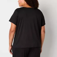 Ambrielle Womens V Neck Short Sleeve Plus Pajama Top
