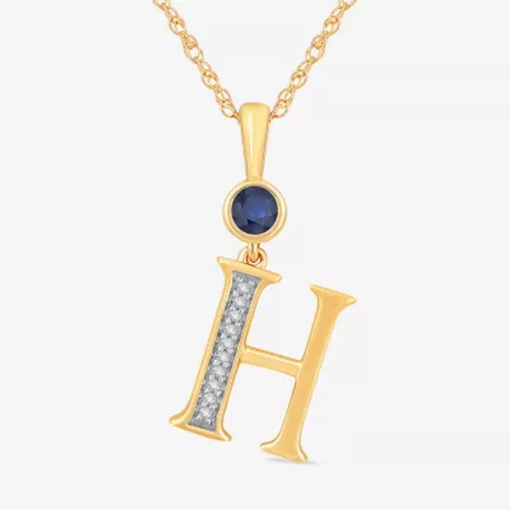 H Womens Lab Created Blue Sapphire 14K Gold Over Silver 18 Inch Pendant Necklace