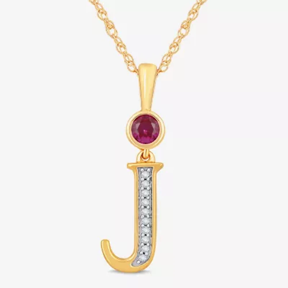 J Womens Lab Created Red Ruby 14K Gold Over Silver 18 Inch Pendant Necklace
