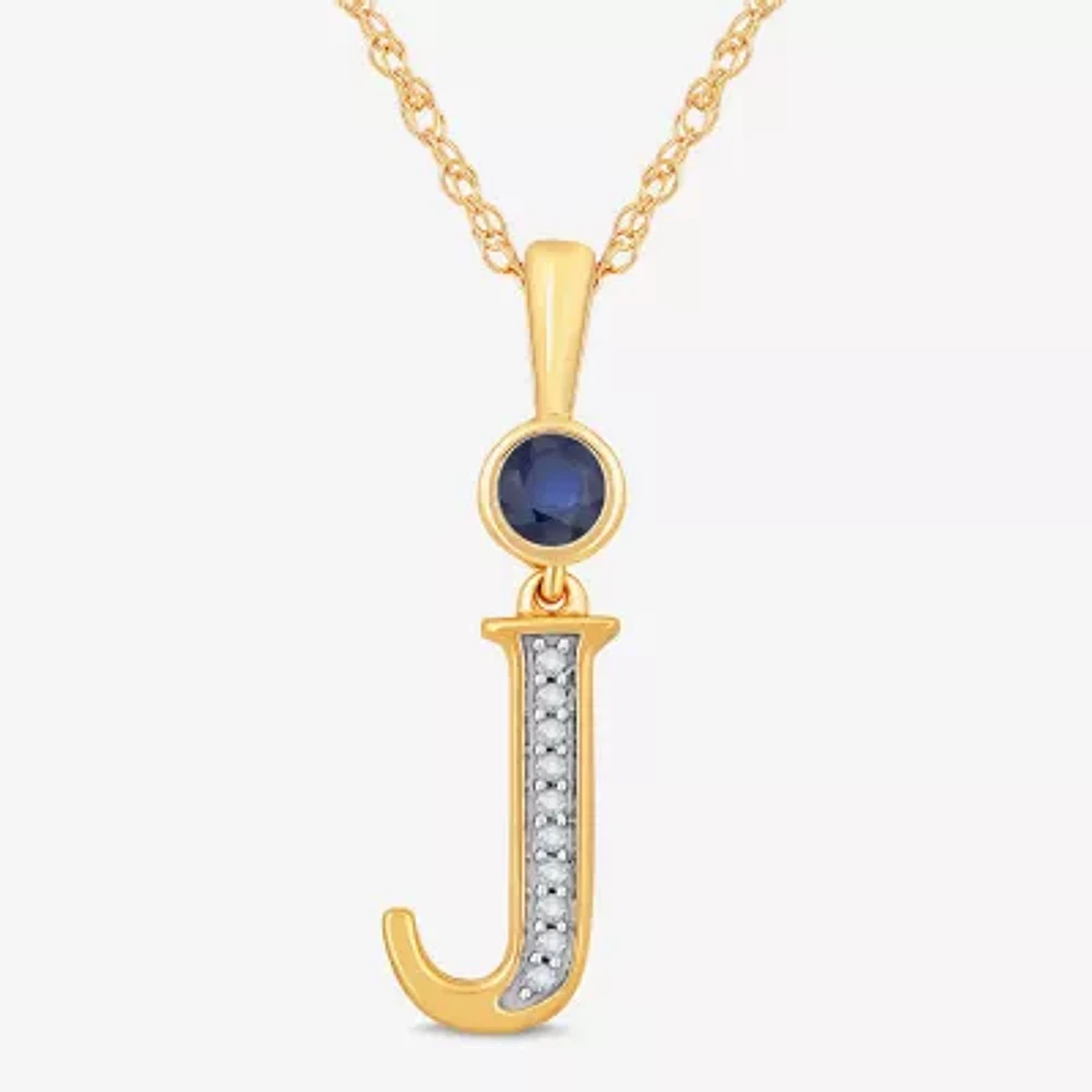 J Womens Lab Created Blue Sapphire 14K Gold Over Silver 18 Inch Pendant Necklace