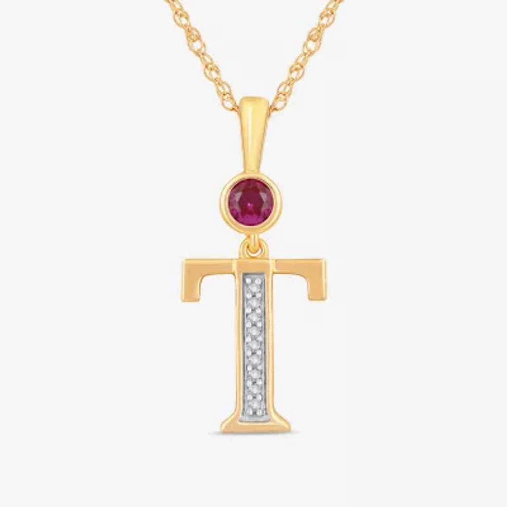 T Womens Lab Created Red Ruby 14K Gold Over Silver 18 Inch Pendant Necklace