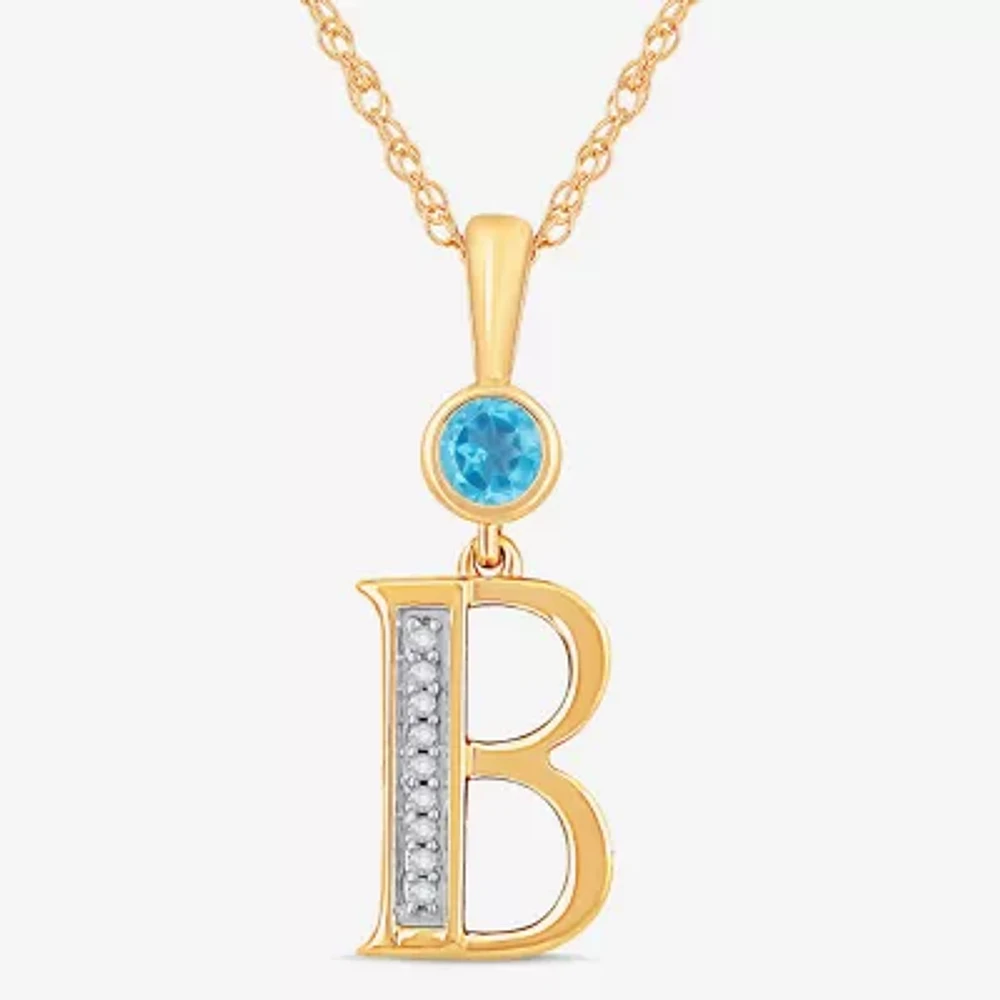 B Womens Genuine Blue Topaz 14K Gold Over Silver 18 Inch Pendant Necklace