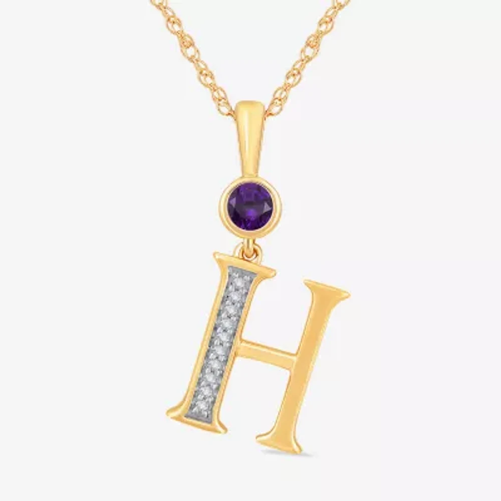 H Womens Genuine Purple Amethyst 14K Gold Over Silver 18 Inch Pendant Necklace