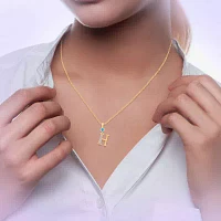 H Womens Genuine Blue Topaz 14K Gold Over Silver 18 Inch Pendant Necklace
