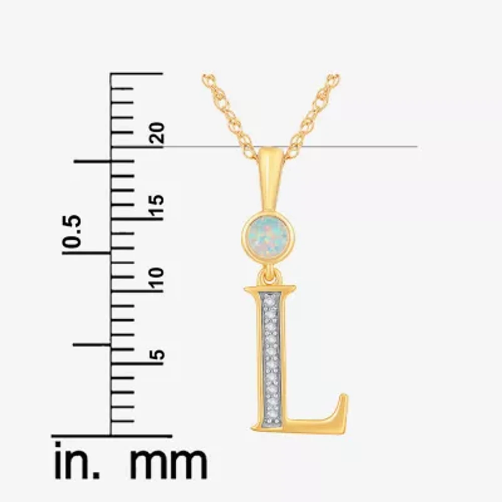 L" Womens Lab Created White Opal 14K Gold Over Silver 18 Inch Pendant Necklace