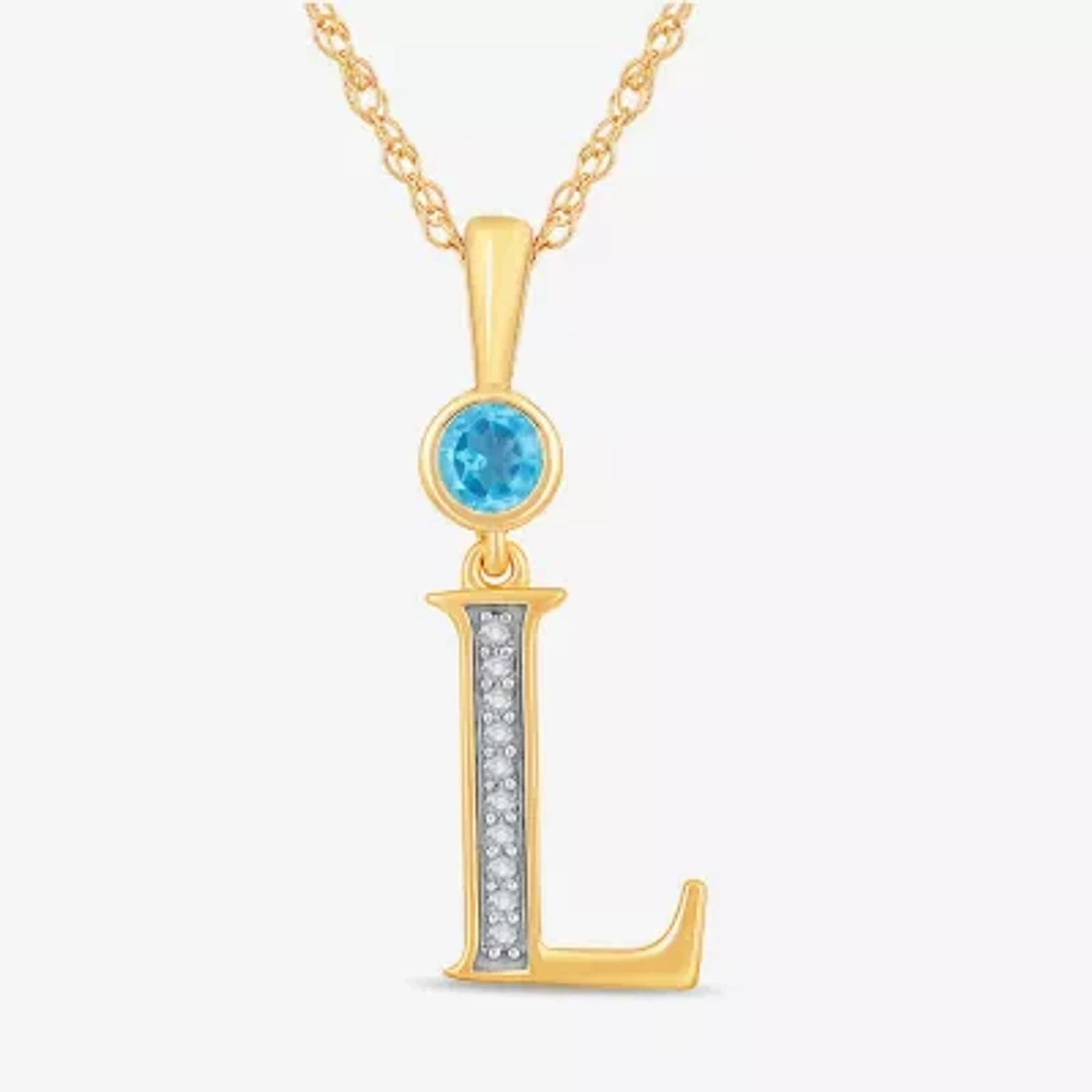 "L" Womens Genuine Blue Topaz 14K Gold Over Silver 18 Inch Pendant Necklace