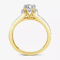 (G / Si1-Si2) Womens 1 1/2 CT. T.W. Lab Grown White Diamond 10K Gold Round Side Stone Halo Engagement Ring