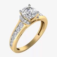 (G / Si1-Si2) Womens 1 1/2 CT. T.W. Lab Grown White Diamond 10K Gold Round Side Stone Halo Engagement Ring