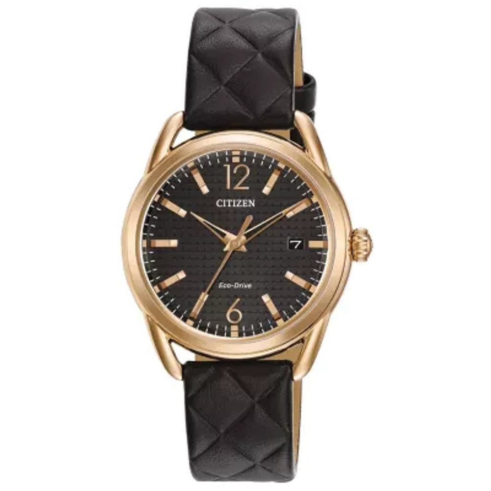 Citizen Womens Black Leather Strap Watch Fe6083-13e