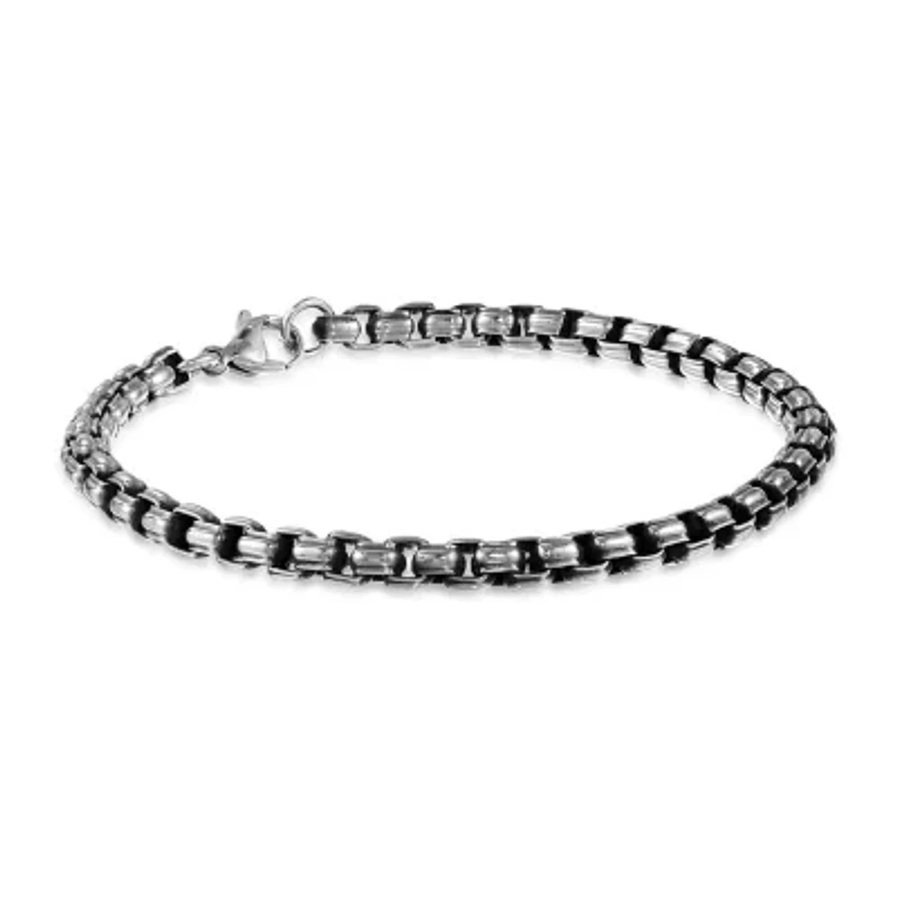 Mens Stainless Steel 9 Inch Solid Box Chain Bracelet