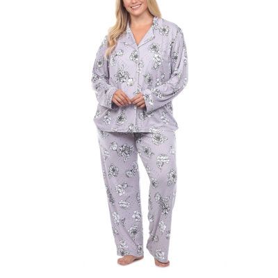 White Mark Womens Long Sleeve 2-pc. Plus Pajama Sets