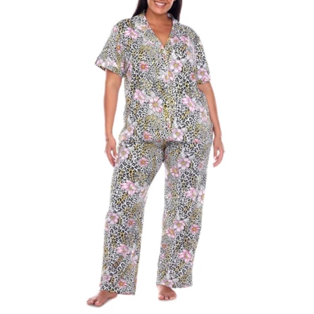 White Mark Womens Short Sleeve 2-pc. Plus Pajama Sets