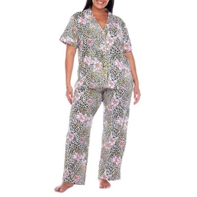 White Mark Womens Short Sleeve 2-pc. Plus Pajama Sets